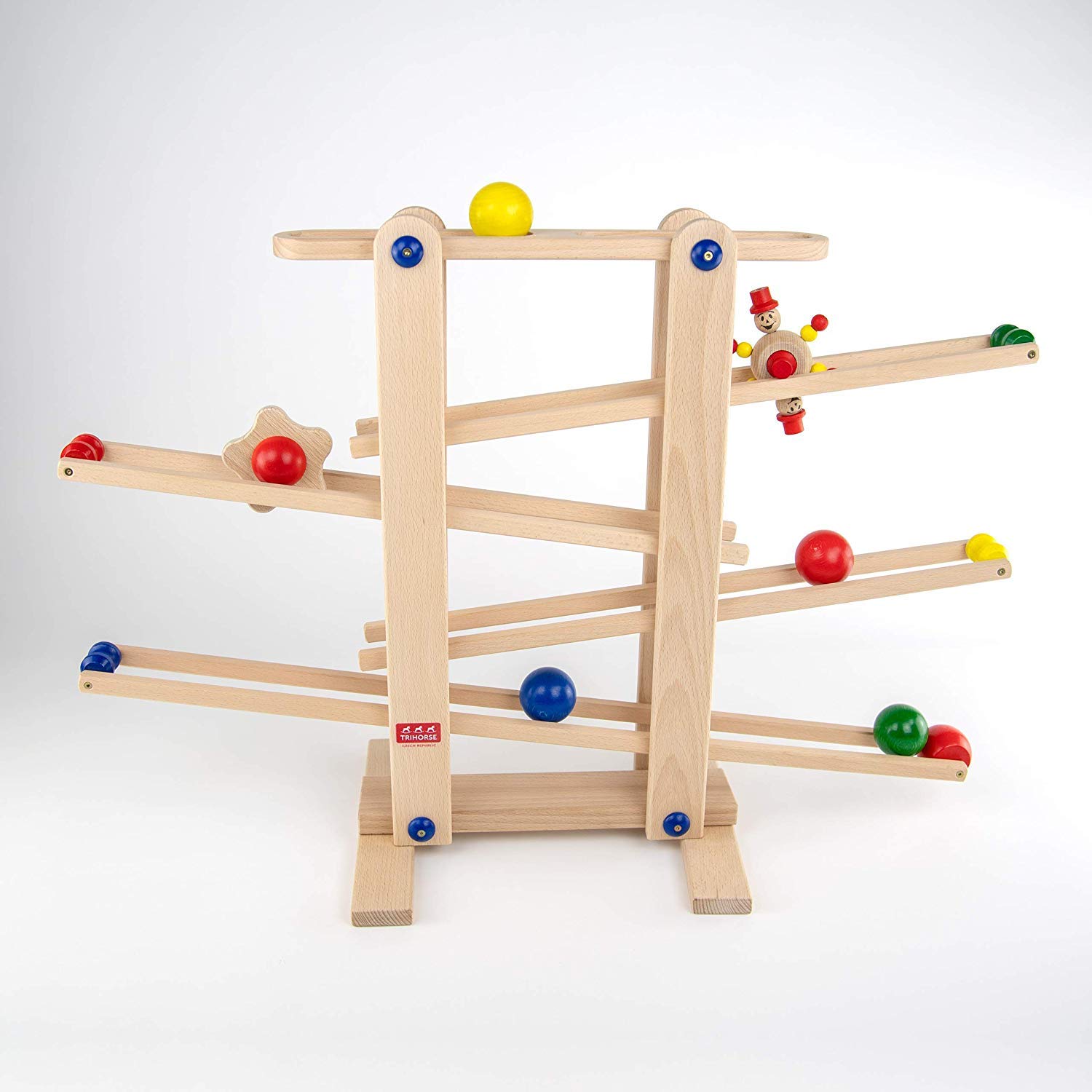 Trihorse Wooden Marble Run, 19 Inches Tall - Sustainable Toys for Toddlers from 1 Year Old - 6 Ball Tracks Made of Premium Beech Wood. Made in EU