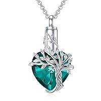 TOUPOP Heart Tree of Life Urn Necklace for Ashes Sterling Silver Cremation Jewelry with Crystal w/Funnel Filler Memorial Jewelry Gifts for Women Girls