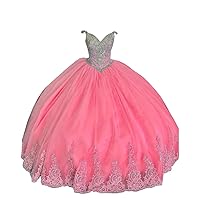 Gold Embellishment Off The Shoulder Ball Gown Prom Formal Dresses with Cap Short Sleeves Tulle Lace 2024