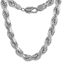 8mm Sterling Silver Diamond-cut Rope Chain Necklaces and Bracelets for Men Handmade Nickel Free Italy 8 - 30 inch