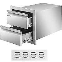 Outdoor Kitchen Drawers 14W x 14.5H x 23D Inch, Flush Mount BBQ Drawer Stainless Steel, Double Drawers with Recessed Handles for Outdoor Kitchens or BBQ Island
