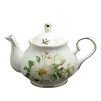 Jomop Ceramic Tea Pot Floral Design White 3-4 Cups 850 ml (Green)