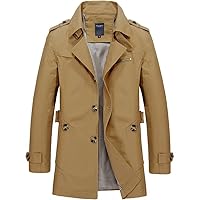 Men's Classic Single Breasted Notched Collar Long Sleeve Midi Trench Jacket Coat