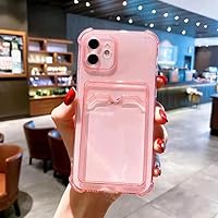 Luxury Transparent Card Slot Phone Case for iPhone 14 13 12 11 Pro XS MAX XR Soft Wallet Back Cover for iPhone 7 8 Plus SE2020,Pink,for iPhone SE 2020