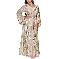 FULBHPRINT Women Evening Kaftan Gold Embossing Chiffon Muslim Arabic Long Dress Moroccan Kaftan Party Wedding White Abaya