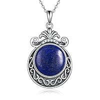YAFEINI Lapis Lazuli Necklace Sterling Silver Irish Celtic Knot Lapis Pendant Necklace Nordic Floral Jewellery Gifts for Women Girls