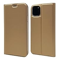 Wallet Case for iPhone 14/14 Pro/14 Plus/14 Pro Max, Slim Simple Cover with Card Holder Magnetic Adsorption Flip Leather Case TPU Bumper Shockproof,Gold,14 Plus 6.7''