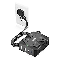 35W Fast Charging Power Strip, SUPERDANNY 6ft Flat Plug Extension Cord (13A/1625W) with 8 Wide Outlets & 4 USB Ports, Wall Mountable, 1050J Surge Protector Charging Station for Home Office Dorm
