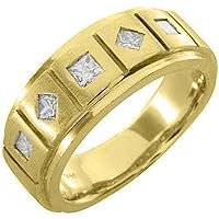 14k Yellow Gold Mens Princess Cut 5-Stone Diamond Ring .70 Carats
