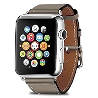 TexScope iWatch Genuine Leather Strap w/ Buckle, Compatible with iWatch Series 6/5/4/3/2/1, Sports, 1.5/1.6/1.7/1.7 Inches (38/40/42/44 mm), Compatible w/ Apple Watch Band