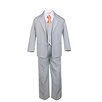 6pc Boy Gray Vest Formal Tuxedo Suits with Satin Orange Necktie Baby to Teen