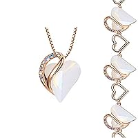 Leafael Infinity Love Crystal Heart Bundle Jewelry Set with Opal White Healing Stone Crystal for Transformation Gifts for Women Necklace Bracelet, 18K Rose Gold Plated