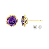 14K Yellow Gold 5mm Round Gemstone with Bead Frame Stud Earring with Silicone Back