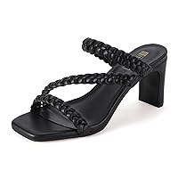 IDIFU IN3 Strappy Heels for Women Braided Chunky Block Low Square Toe Heels Dress Shoes for Women Wedding Prom Evening Dressy Comfortable Trendy Slip On Heeled Sandals Mules Slide Heels