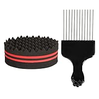 Hair Brush Sponge with Big Holes Metal Hair Pick Comb Double-Sided Sponge Afro Comb for Hair Styling