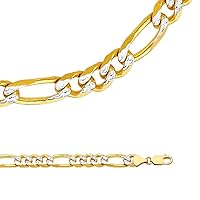 Solid 14k Yellow & White Gold Chain Figaro Necklace Pave Wide Link Two Tone Big Heavy 9.5 mm 26 inch
