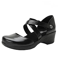 Alegria Womens Savina Leather Wedge - Stylish and Versatile Mary Jane for Endless Support - Enhanced Arch Slip Resistant Platform Ankle Cross Strap Heel for Professionals