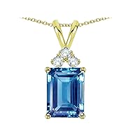 Solid 10K Gold Emerald Cut 10x8 mm Pendant Necklace