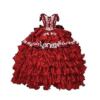 2024 Light Gold Embellishment Off The Shoulder Ball Gown Quinceanera Prom Dress Mexican Charro Satin Ruffle