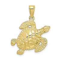 10k Gold Sea Turtle High Polish and Textured Charm Pendant Necklace Measures 26.5x22.6mm Wide Jewelry for Women