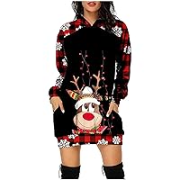 Long Hoodie Dress Ugly Christmas Dress for Women Print Holiday Dresses for Xmas