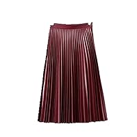 Women's High Waist Faux Leather Vintage A-line Pleated Tutu Skirt