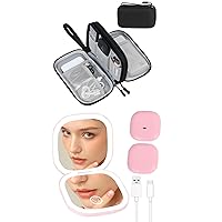 FYY Electronic Organizer Bag and LED Lighted Travel Compact Mirror, Pocket Makeup Mirror with Light and Magnification 1X/10X