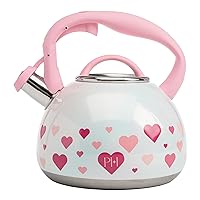 Paris Hilton Whistling Stovetop Tea Kettle, Stainless Steel with Iridescent Heart Design, Soft Touch Handle, 2.5-Quart, Iridescent