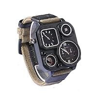 Fashion Dual Movement Double Time Zone Canvas Mens Watches Quartz Watch Sport Quartz Wrist Watch