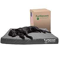 Furhaven Water-Resistant Orthopedic Dog Bed for Large Dogs w/ Removable Washable Cover, For Dogs Up to 125 lbs - Indoor/Outdoor Logo Print Oxford Polycanvas Mattress - Stone Gray, Jumbo Plus/XXL