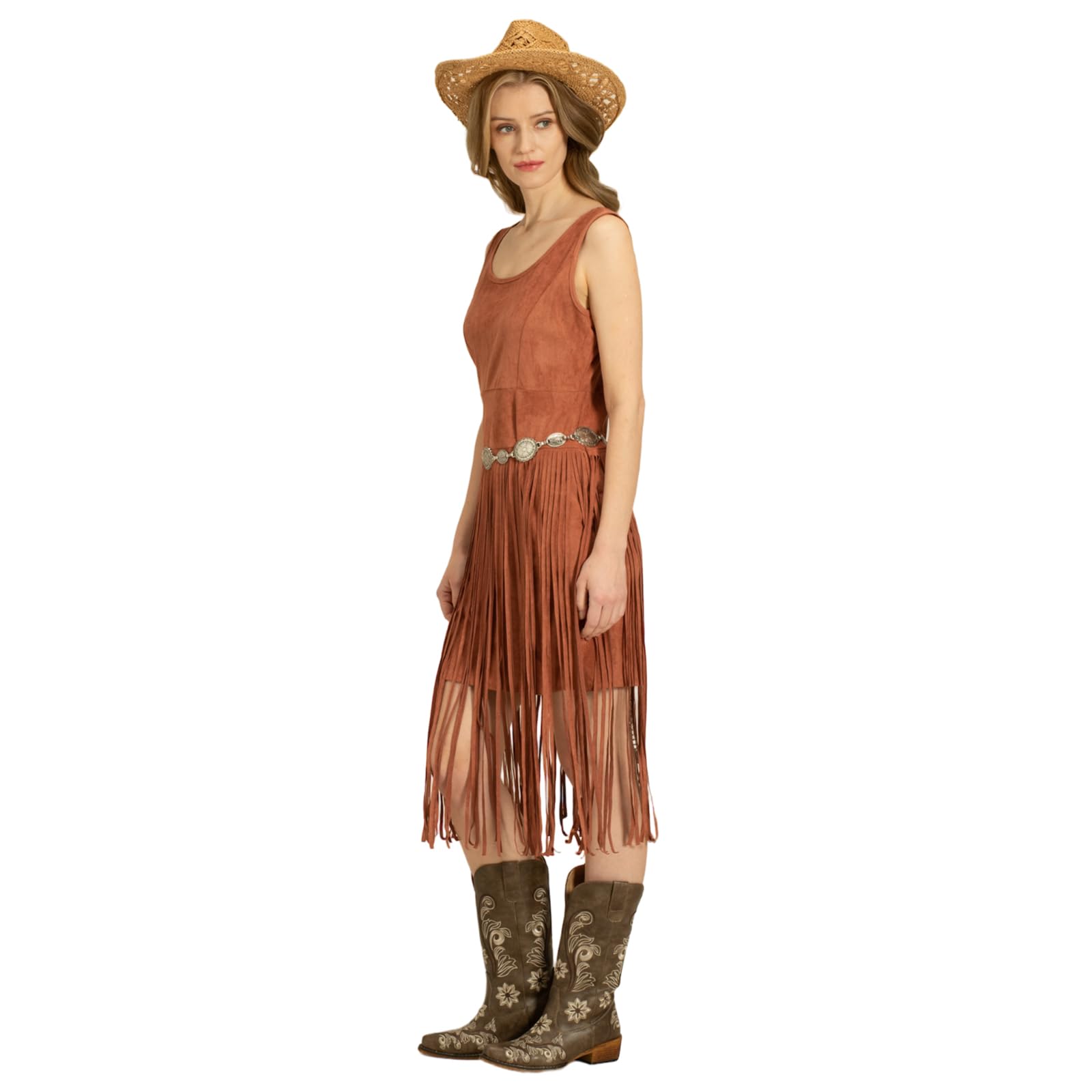 IUV Western Dress for Women Cowgirl Fringe Dresses Sleeveless Tank Tassel Skirt Country Summer Cowboy Outfit Without Belt