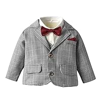 Boys' Houndstooth Blazer Single Breasted Suit Jacket Peak Lapel Daily Dinner Coat
