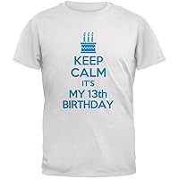 Old Glory Keep Calm 13th Birthday Boy White Youth T-Shirt - Youth X-Large