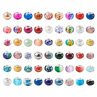 Pandahall 100pcs Mixed Glass Lampwork European Beads Large Hole Beads Bracelet Rondelle Slide Charms Beads Spacers with Silver Metal Cores for Jewelry Making Supplies 13-15mm Hole: 4.5-5mm