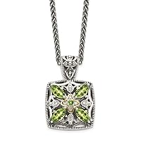 925 Sterling Silver Polished Prong set Lobster Claw Closure With 14k Diamond and Peridot Necklace Jewelry for Women