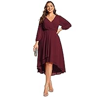 Ever-Pretty Women's A Line Pleated V Neck Midi Plus Size Wedding Guest Dresses for Curvy Women 01926-DA