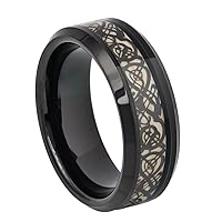 8mm Black Dragon Pattern Beveled Edges Celtic Rings Jewelry Wedding Band For Men 7-15 TCR267