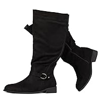 RF ROOM OF FASHION Madison Extra Wide Calf Buckle Knee High Riding Boots w Pocket