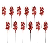 Silicone Mold, 12pcs Red Berry Stems Picks Glitter Berries Branches for Christmas Tree Ornaments Crafts New Year Holiday Home Decor