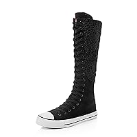 Lace Women's Canvas Shoes Side Zipper Lace Up Thigh High Boots Cute Casual Cool Round Toe