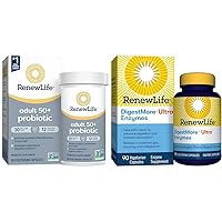 Renew Life Probiotic Adult 50 Plus Probiotic Capsules, Daily Supplement Supports Urinary, Digestive & Adult DigestMore Ultra Enzymes - Ultra-Strength Plant-Based Digestive Enzyme Formula