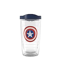 Marvel Captain America Icon Made in USA Double Walled Insulated Tumbler Travel Cup Keeps Drinks Cold & Hot, 16oz, Classic