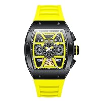 GUANQIN Men's Automatic Watch Skeleton Tourbillon Tonneau Design Waterproof Adjustable Silicone Strap Business Luminous Sapphire Crystal Multifunctional Watch
