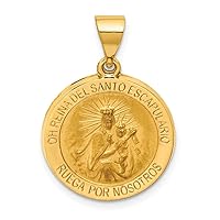 14k Yellow Gold Hollow Round Spanish Escapulario Reversible MedalCustomize Personalize Engravable Charm Pendant Jewelry Gifts For Women or Men (Length 0.98