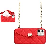 UnnFiko Wallet Case Compatible with iPhone 14 Plus, Cute Light Luxury Bag Design, Purse Flip Card Pouch Cover Soft Silicone Case with Handstrap Long Shoulder Strap (Red, iPhone 14 Plus)