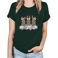 Womens Easter Day T Shirts Cute Bunny T-Shirt Fashion Leopard Print Tee Easter Gift Casual Top T Shirts Blouses