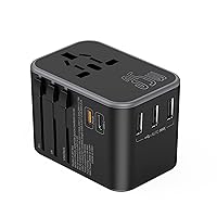 Universal Travel Adapter, Travel Adapter Worldwide 35.5W Fast Charger Smart Power 3 USB-A 2 Type C, International Travel Adapter, US to European Travel Plug Adapter for EU AU UK USA(Type C/G/A/I)