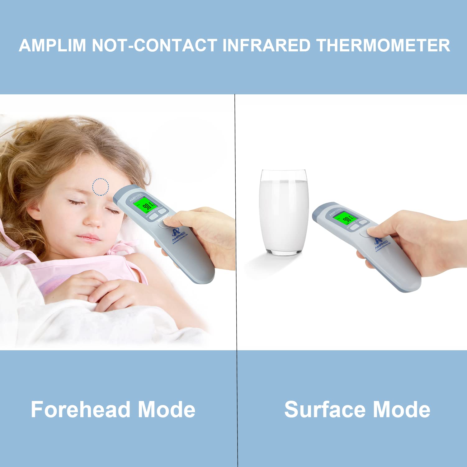 Amplim CA1 and F1 Infrared Thermometer Bundle - Non Contact Digital Forehead Thermometer for Adults, Kids, Baby Head Fever. Contactless, Touchless, No Touch, Instant Read IR Temporal/Ear Temperature