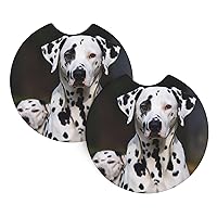 Dalmatian Dog Print Car Cup Holder Coaster 2 Pcs Car Coasters with A Finger Notch Absorbent Rubber Car Coffee Cup Pad Universal Auto Anti Slip Car Cup Mat 2.7