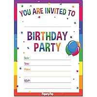 Birthday Invitations with Envelopes (15 Pack) - Kids Birthday Party Invitations for Boys or Girls - Rainbow
